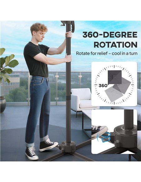 Outsunny 2.5m Cantilever Parasol with Solar Powered LED Lights, 360° Rotation, Tilt Adjustment, Crank Handle, Dark Grey - pic 189011 | FastDaddyshop