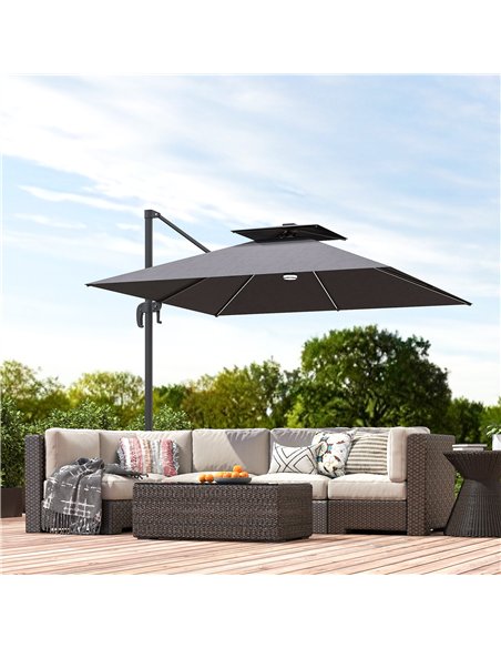 Outsunny 2.5m Cantilever Parasol with Solar Powered LED Lights, 360° Rotation, Tilt Adjustment, Crank Handle, Dark Grey - pic 189012 | FastDaddyshop