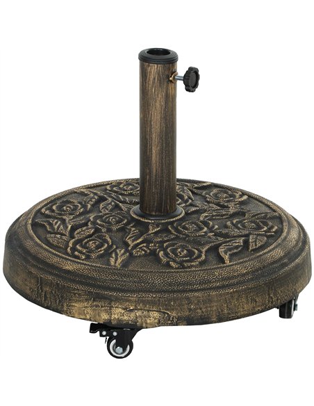 Outsunny Parasol Base, Umbrella Base with Wheels Cast Iron Effect, for Umbrella, Canopy, Weather Resistant, Bronze Tone - pic 189013 | FastDaddyshop