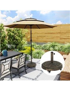 Outsunny Parasol Base, Umbrella Base with Wheels Cast Iron Effect, for Umbrella, Canopy, Weather Resistant, Bronze Tone 2