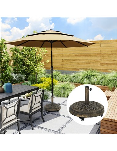Outsunny Parasol Base, Umbrella Base with Wheels Cast Iron Effect, for Umbrella, Canopy, Weather Resistant, Bronze Tone
