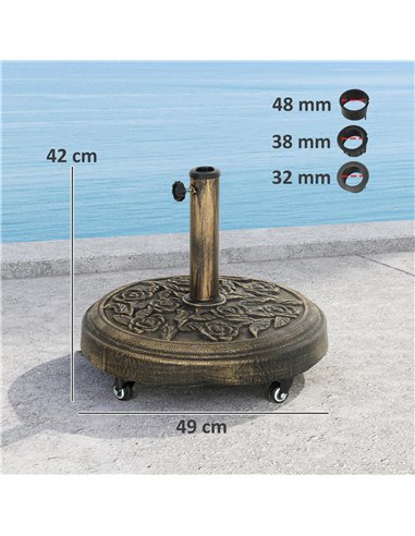 Outsunny Parasol Base, Umbrella Base with Wheels Cast Iron Effect, for Umbrella, Canopy, Weather Resistant, Bronze Tone