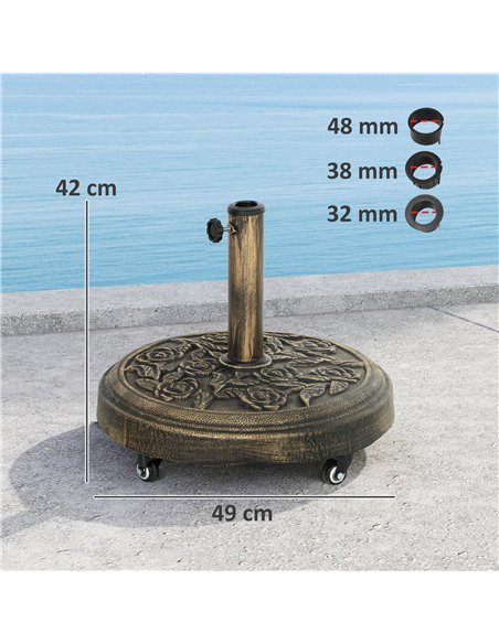 Outsunny Parasol Base, Umbrella Base with Wheels Cast Iron Effect, for Umbrella, Canopy, Weather Resistant, Bronze Tone - pic 189015 | FastDaddyshop