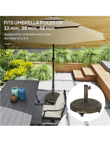 Outsunny Parasol Base, Umbrella Base with Wheels Cast Iron Effect, for Umbrella, Canopy, Weather Resistant, Bronze Tone