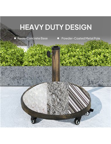 Outsunny Parasol Base, Umbrella Base with Wheels Cast Iron Effect, for Umbrella, Canopy, Weather Resistant, Bronze Tone