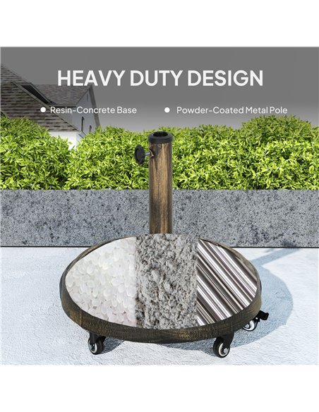Outsunny Parasol Base, Umbrella Base with Wheels Cast Iron Effect, for Umbrella, Canopy, Weather Resistant, Bronze Tone - pic 189017 | FastDaddyshop