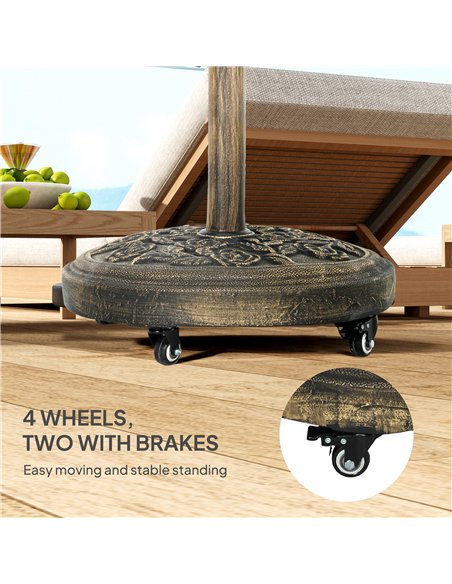 Outsunny Parasol Base, Umbrella Base with Wheels Cast Iron Effect, for Umbrella, Canopy, Weather Resistant, Bronze Tone - pic 189018 | FastDaddyshop