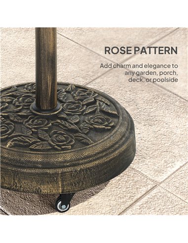 Outsunny Parasol Base, Umbrella Base with Wheels Cast Iron Effect, for Umbrella, Canopy, Weather Resistant, Bronze Tone
