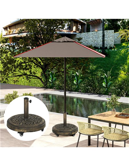 Outsunny Parasol Base, Umbrella Base with Wheels Cast Iron Effect, for Umbrella, Canopy, Weather Resistant, Bronze Tone - pic 189020 | FastDaddyshop