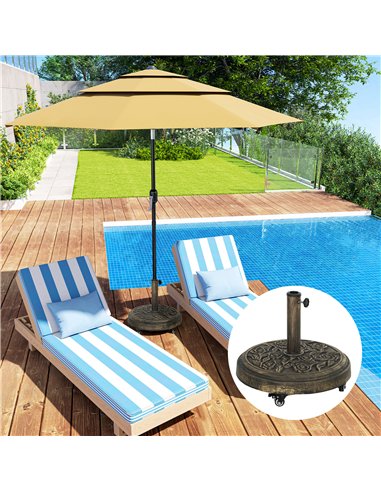 Outsunny Parasol Base, Umbrella Base with Wheels Cast Iron Effect, for Umbrella, Canopy, Weather Resistant, Bronze Tone