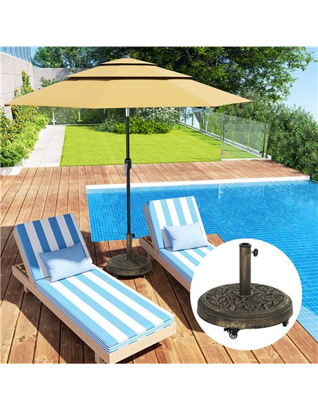 Outsunny Parasol Base, Umbrella Base with Wheels Cast Iron Effect, for Umbrella, Canopy, Weather Resistant, Bronze Tone - pic 189021 | FastDaddyshop