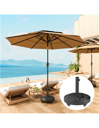 Outsunny Parasol Base, Umbrella Base with Wheels Cast Iron Effect, for Umbrella, Canopy, Weather Resistant, Black