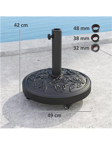 Outsunny Parasol Base, Umbrella Base with Wheels Cast Iron Effect, for Umbrella, Canopy, Weather Resistant, Black
