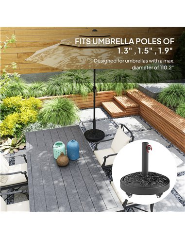Outsunny Parasol Base, Umbrella Base with Wheels Cast Iron Effect, for Umbrella, Canopy, Weather Resistant, Black