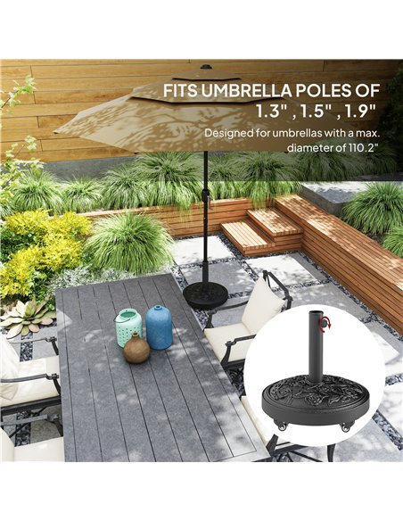 Outsunny Parasol Base, Umbrella Base with Wheels Cast Iron Effect, for Umbrella, Canopy, Weather Resistant, Black - pic 189025 | FastDaddyshop