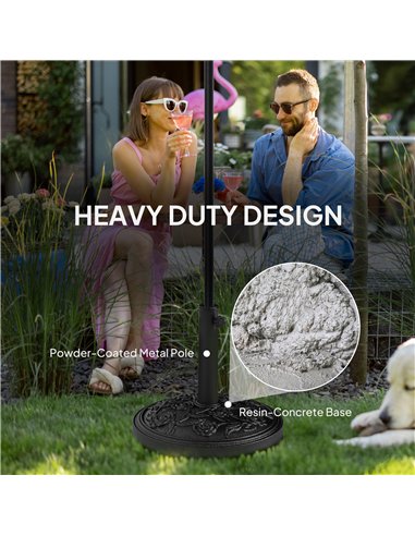 Outsunny Parasol Base, Umbrella Base with Wheels Cast Iron Effect, for Umbrella, Canopy, Weather Resistant, Black