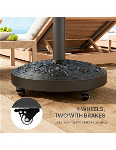 Outsunny Parasol Base, Umbrella Base with Wheels Cast Iron Effect, for Umbrella, Canopy, Weather Resistant, Black