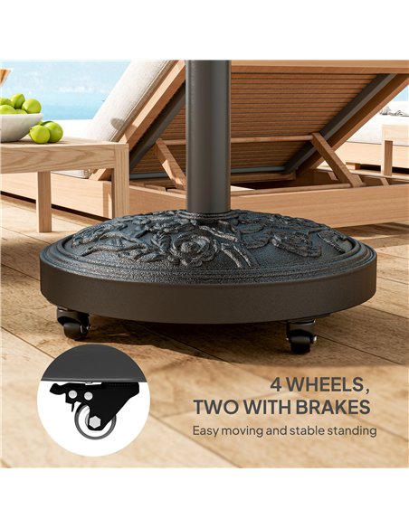 Outsunny Parasol Base, Umbrella Base with Wheels Cast Iron Effect, for Umbrella, Canopy, Weather Resistant, Black - pic 189027 | FastDaddyshop