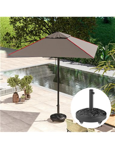 Outsunny Parasol Base, Umbrella Base with Wheels Cast Iron Effect, for Umbrella, Canopy, Weather Resistant, Black