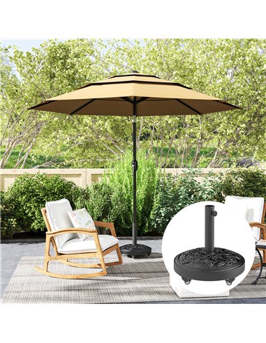Outsunny Parasol Base, Umbrella Base with Wheels Cast Iron Effect, for Umbrella, Canopy, Weather Resistant, Black