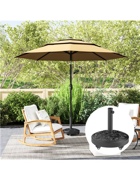 Outsunny Parasol Base, Umbrella Base with Wheels Cast Iron Effect, for Umbrella, Canopy, Weather Resistant, Black - pic 189030 | FastDaddyshop