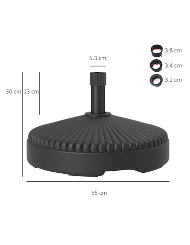 Outsunny Garden Parasol Base Holder, 28kg Sand Filled, 23kg Water Filled, Sun Umbrella Base, Φ55 x 30H cm Black