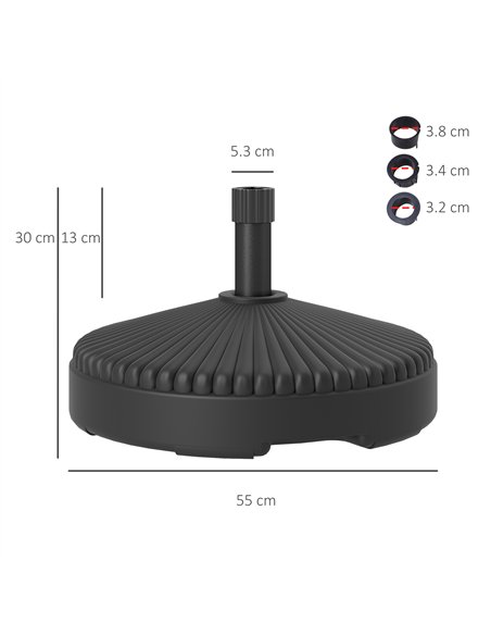 Outsunny Garden Parasol Base Holder, 28kg Sand Filled, 23kg Water Filled, Sun Umbrella Base, Φ55 x 30H cm Black - pic 189033 | FastDaddyshop