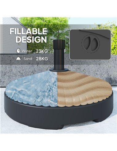 Outsunny Garden Parasol Base Holder, 28kg Sand Filled, 23kg Water Filled, Sun Umbrella Base, Φ55 x 30H cm Black