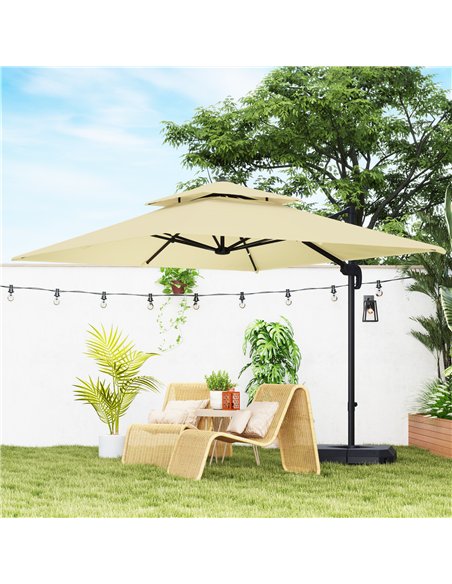 Outsunny 2.7 x 2.7 m Cantilever Parasol with Aluminium Frame, Crank and Tilt, 360-Degree Rotation, Double Top Garden Umbrella wi - pic 189050 | FastDaddyshop