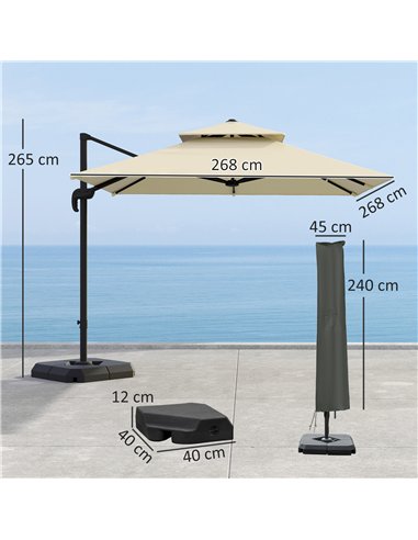 Outsunny 2.7 x 2.7 m Cantilever Parasol with Aluminium Frame, Crank and Tilt, 360-Degree Rotation, Double Top Garden Umbrella wi