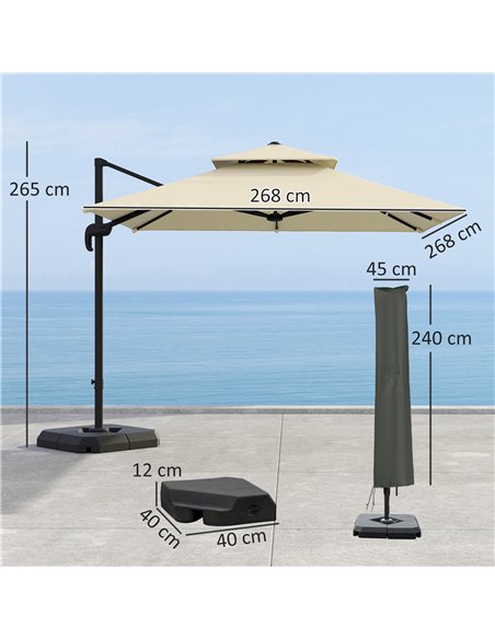 Outsunny 2.7 x 2.7 m Cantilever Parasol with Aluminium Frame, Crank and Tilt, 360-Degree Rotation, Double Top Garden Umbrella wi - pic 189051 | FastDaddyshop