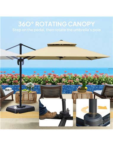 Outsunny 2.7 x 2.7 m Cantilever Parasol with Aluminium Frame, Crank and Tilt, 360-Degree Rotation, Double Top Garden Umbrella wi
