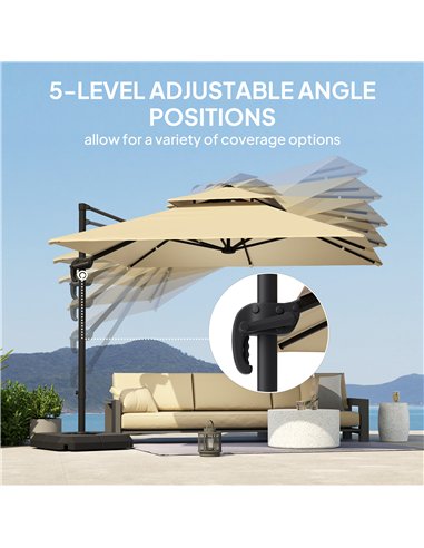 Outsunny 2.7 x 2.7 m Cantilever Parasol with Aluminium Frame, Crank and Tilt, 360-Degree Rotation, Double Top Garden Umbrella wi