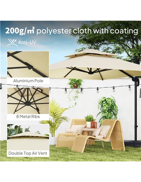 Outsunny 2.7 x 2.7 m Cantilever Parasol with Aluminium Frame, Crank and Tilt, 360-Degree Rotation, Double Top Garden Umbrella wi - pic 189054 | FastDaddyshop