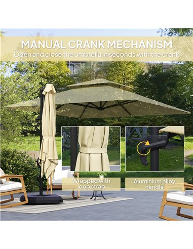 Outsunny 2.7 x 2.7 m Cantilever Parasol with Aluminium Frame, Crank and Tilt, 360-Degree Rotation, Double Top Garden Umbrella wi