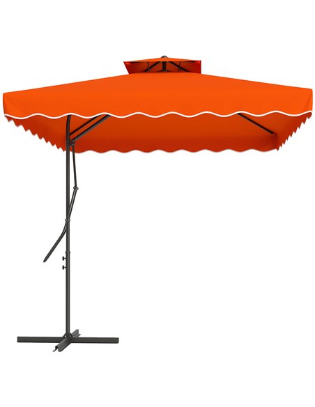 Outsunny 2.5m Cantilever Parasol with Easy Lever, Square Double Top Garden Parasol Umbrella with Ruffles and Cross Base, Overhan - pic 189058 | FastDaddyshop