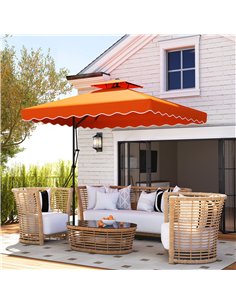 Outsunny 2.5m Cantilever Parasol with Easy Lever, Square Double Top Garden Parasol Umbrella with Ruffles and Cross Base, Overhan 2