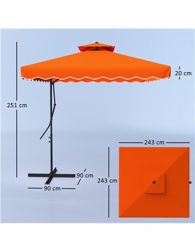 Outsunny 2.5m Cantilever Parasol with Easy Lever, Square Double Top Garden Parasol Umbrella with Ruffles and Cross Base, Overhan