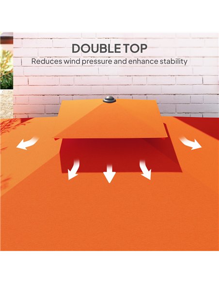Outsunny 2.5m Cantilever Parasol with Easy Lever, Square Double Top Garden Parasol Umbrella with Ruffles and Cross Base, Overhan - pic 189063 | FastDaddyshop
