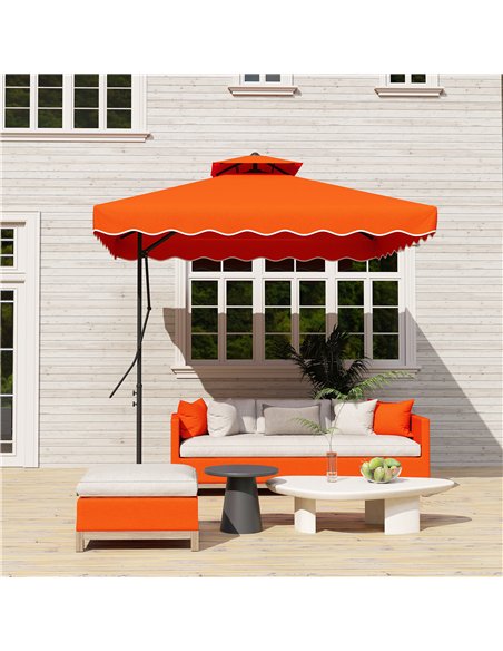 Outsunny 2.5m Cantilever Parasol with Easy Lever, Square Double Top Garden Parasol Umbrella with Ruffles and Cross Base, Overhan - pic 189064 | FastDaddyshop