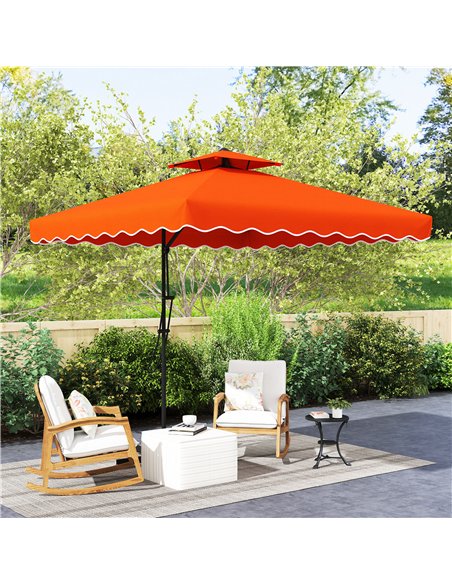 Outsunny 2.5m Cantilever Parasol with Easy Lever, Square Double Top Garden Parasol Umbrella with Ruffles and Cross Base, Overhan - pic 189065 | FastDaddyshop