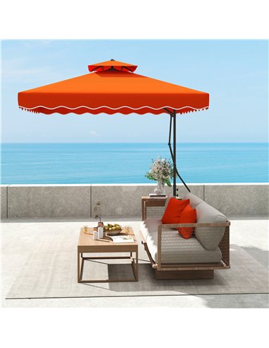 Outsunny 2.5m Cantilever Parasol with Easy Lever, Square Double Top Garden Parasol Umbrella with Ruffles and Cross Base, Overhan