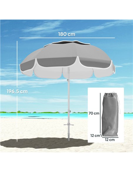 Outsunny Beach Umbrella Portable with Sand Anchor, Carry Bag, Adjustable Height & Tilt, UPF50+ UV Protection, Grey - pic 189087 | FastDaddyshop