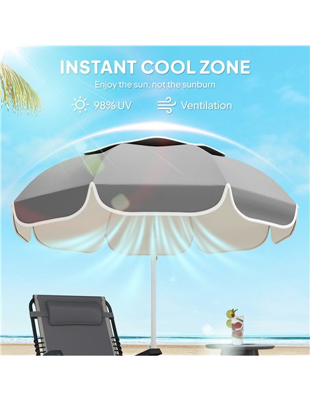 Outsunny Beach Umbrella Portable with Sand Anchor, Carry Bag, Adjustable Height & Tilt, UPF50+ UV Protection, Grey - pic 189088 | FastDaddyshop