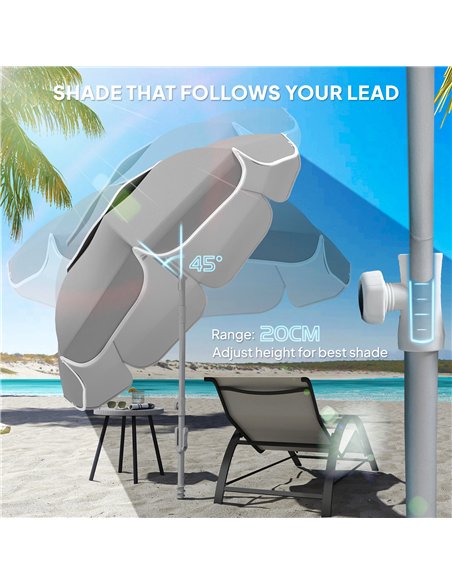 Outsunny Beach Umbrella Portable with Sand Anchor, Carry Bag, Adjustable Height & Tilt, UPF50+ UV Protection, Grey - pic 189090 | FastDaddyshop