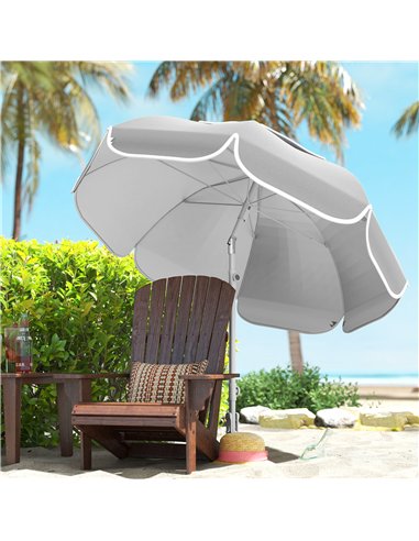 Outsunny Beach Umbrella Portable with Sand Anchor, Carry Bag, Adjustable Height & Tilt, UPF50+ UV Protection, Grey