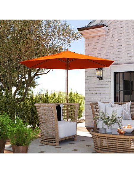 Outsunny 2.5m Wood Garden Parasol Sun Shade Patio Outdoor Wooden Umbrella Canopy, Table Market Umbrella with Vent, 38mm Pole, Ro - pic 189095 | FastDaddyshop