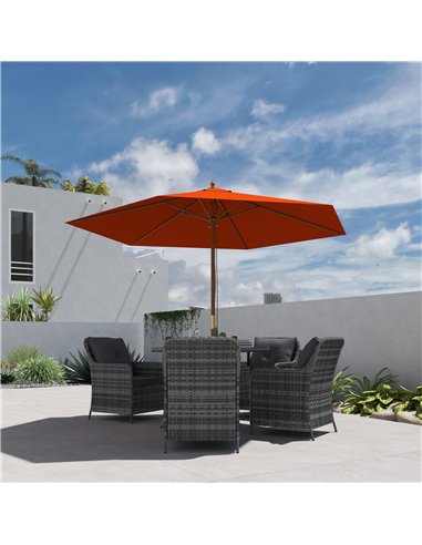 Outsunny 2.5m Wood Garden Parasol Sun Shade Patio Outdoor Wooden Umbrella Canopy, Table Market Umbrella with Vent, 38mm Pole, Ro