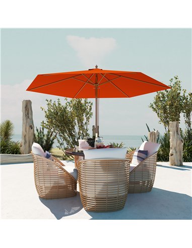 Outsunny 2.5m Wood Garden Parasol Sun Shade Patio Outdoor Wooden Umbrella Canopy, Table Market Umbrella with Vent, 38mm Pole, Ro