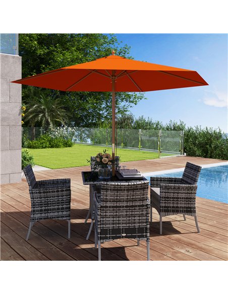 Outsunny 2.5m Wood Garden Parasol Sun Shade Patio Outdoor Wooden Umbrella Canopy, Table Market Umbrella with Vent, 38mm Pole, Ro - pic 189102 | FastDaddyshop